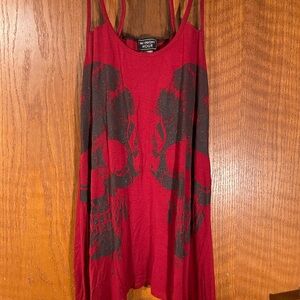 Hot topic Midnight Hour red and black sparkle skull tank top